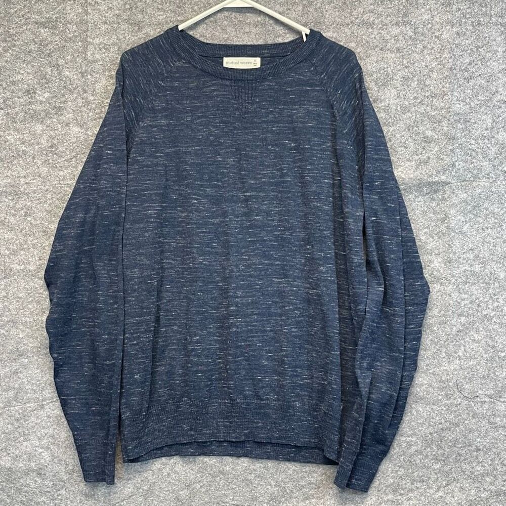 MUTUAL WEAVE Sweater Men's XL Heathered Blue Raglan Sleeve Crew Neck Pullover